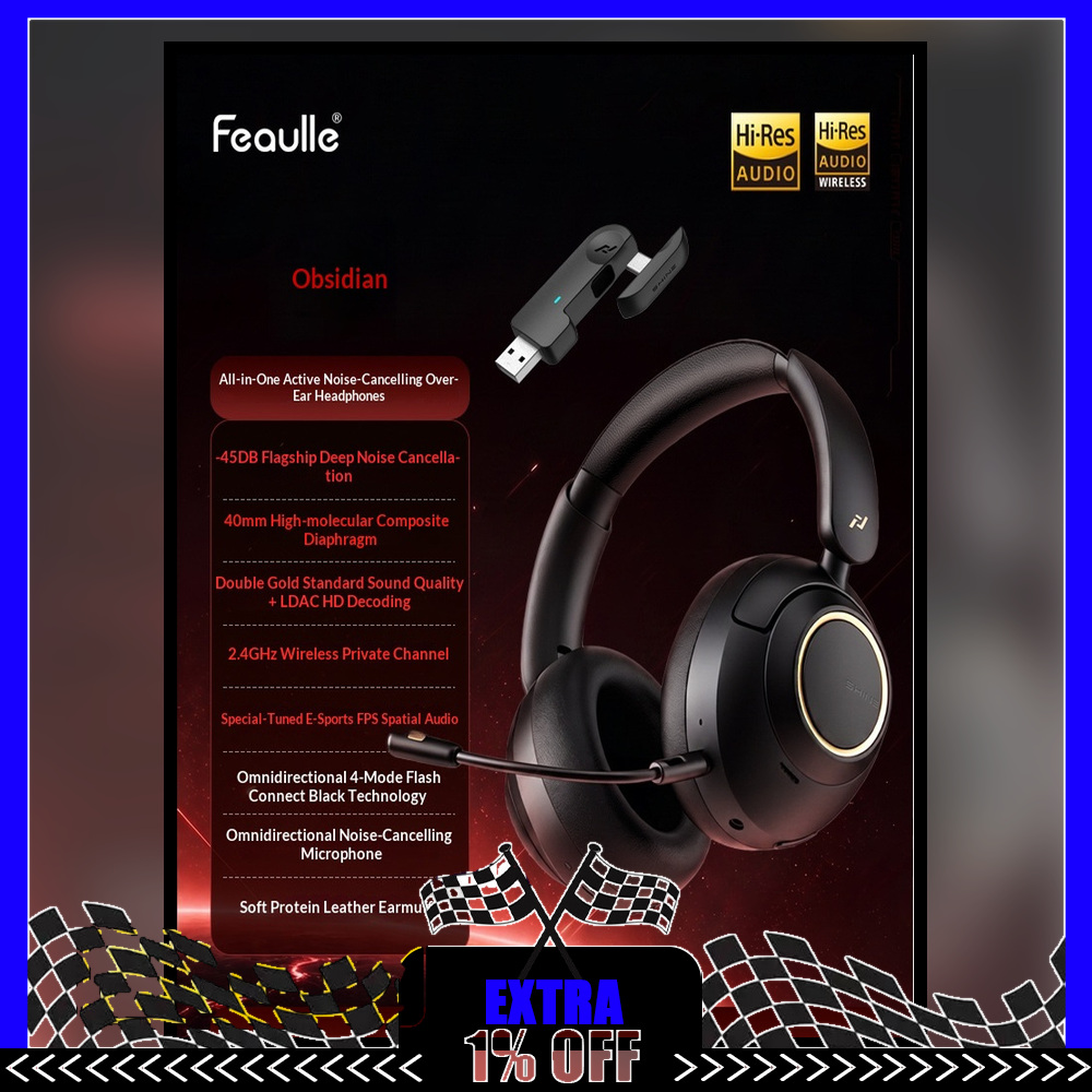 Anc Wireless Over Ear Headphones - Беспроводная игровая гарнитура Feaulle Obsidian с