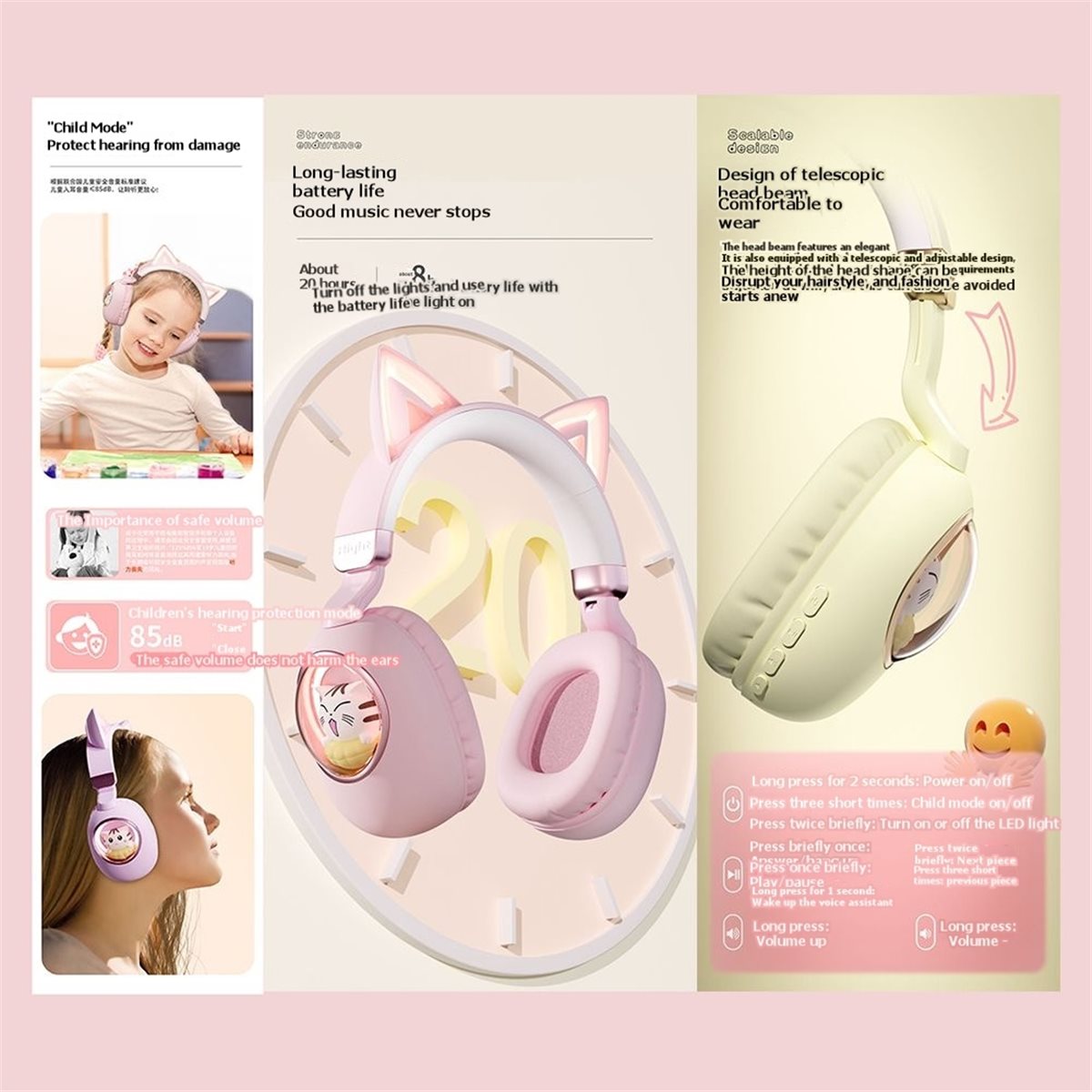 Cat Ear Bluetooth Headset Led - [VALUE PACK] Беспроводная Bluetooth-гарнитура 5.3 с