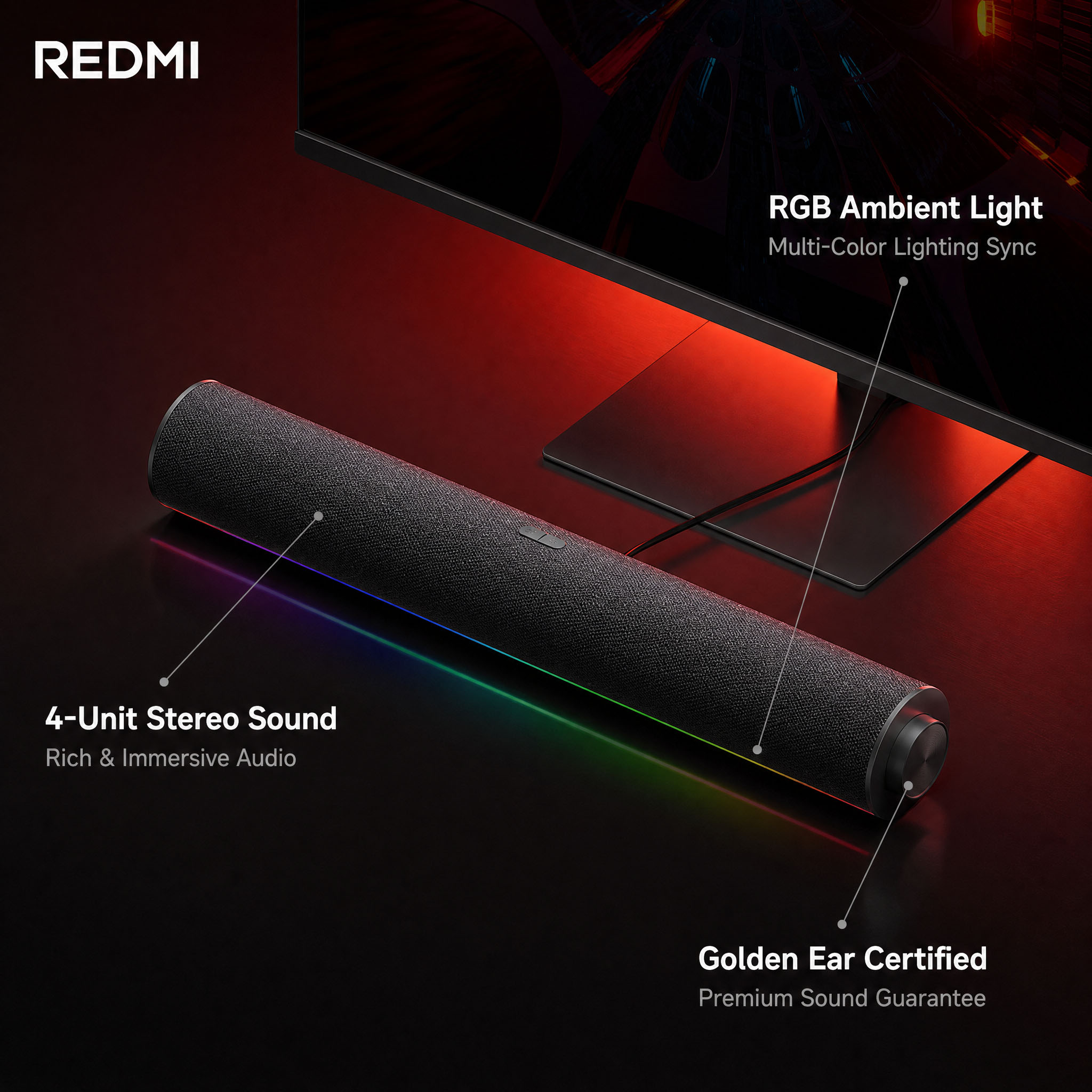 Rgb Computer Soundbar For Pc - Оригинальная проводная USB-колонка Xiaomi Redmi для