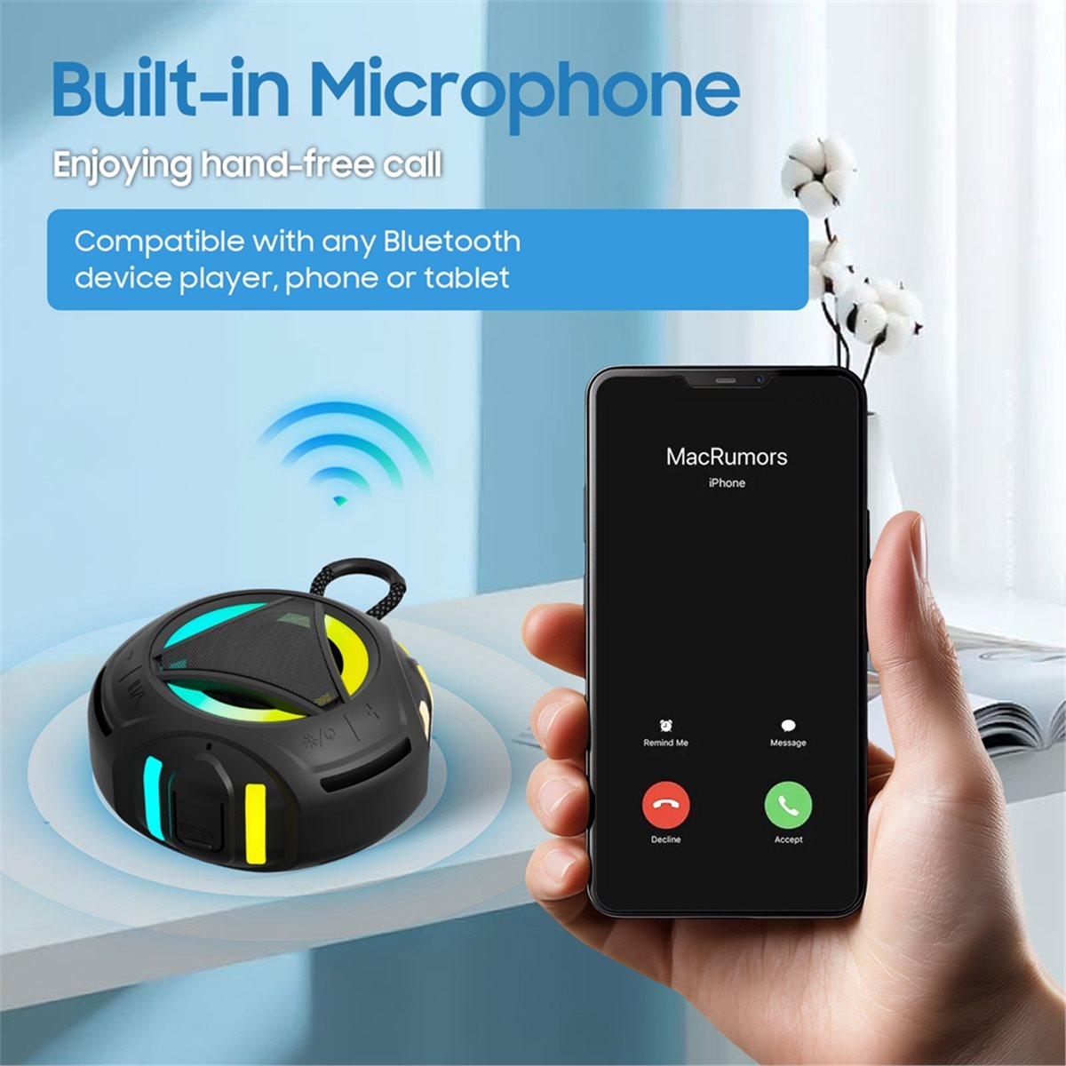 Portable Bluetooth Speaker Waterproof Ipx7 - Миниатюрная Bluetooth-колонка для душа с подсветкой,
