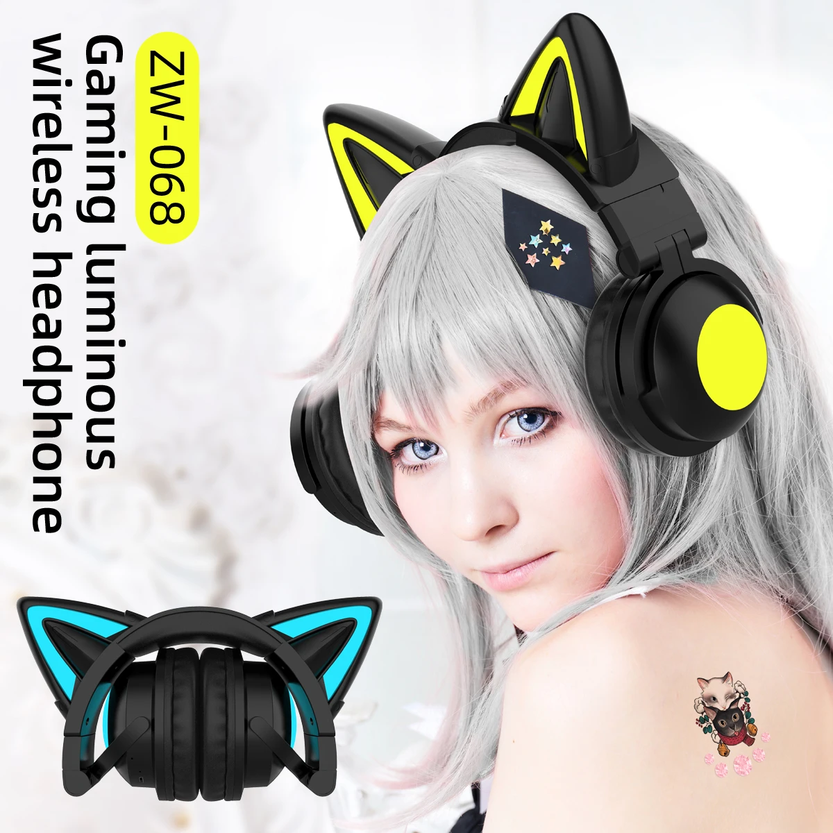 ZW068 Bluetooth-наушники со св – обзор и цена Cat Ear Bluetooth Headset Led