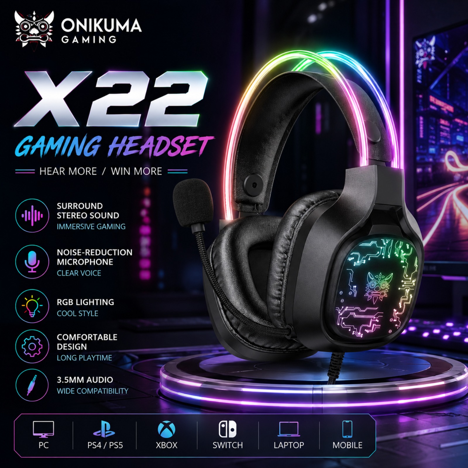 Игровая проводная гарнитура ON – обзор и цена Gaming Headset With Mic Rgb